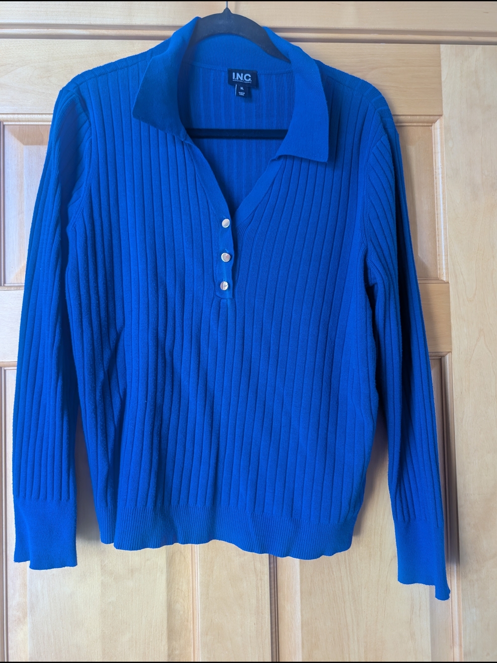 INC International Concepts Royal Blue Ribbed Polo Top